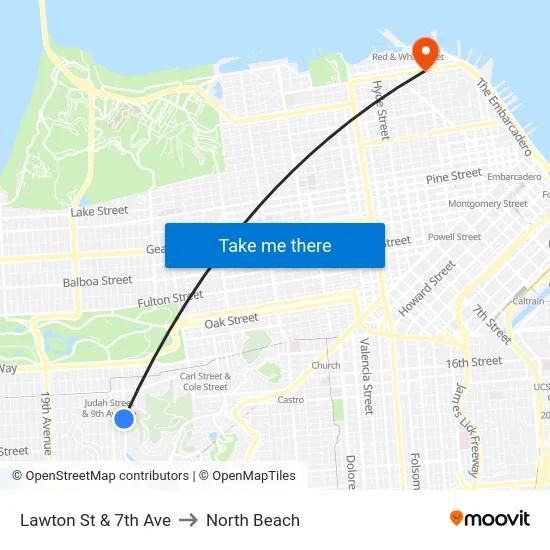 Lawton St & 7th Ave to North Beach map