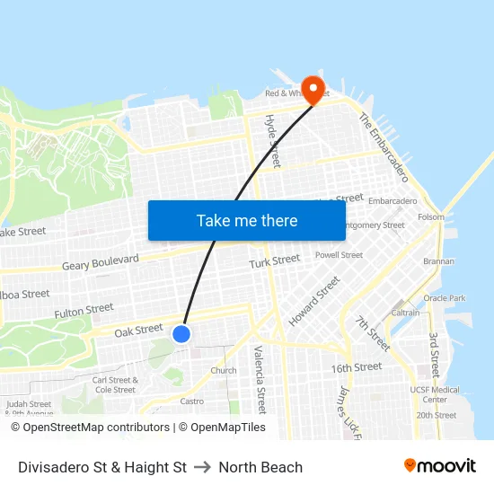 Divisadero St & Haight St to North Beach map
