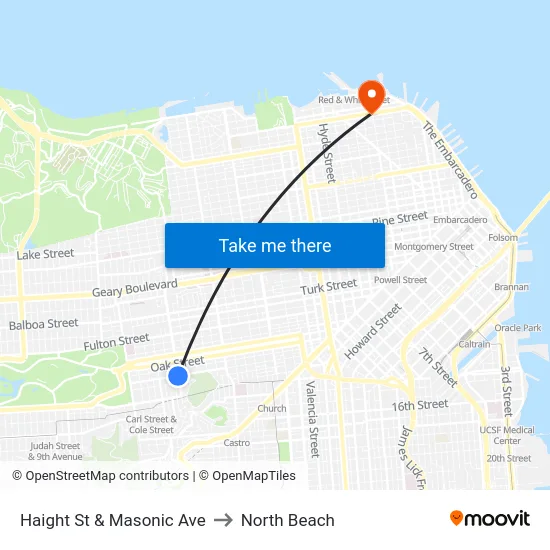Haight St & Masonic Ave to North Beach map