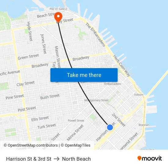 Harrison St & 3rd St to North Beach map