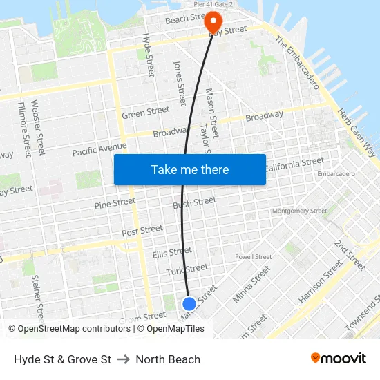 Hyde St & Grove St to North Beach map
