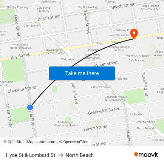 Hyde St & Lombard St to North Beach map