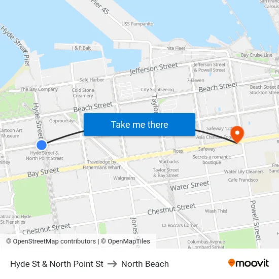 Hyde St & North Point St to North Beach map