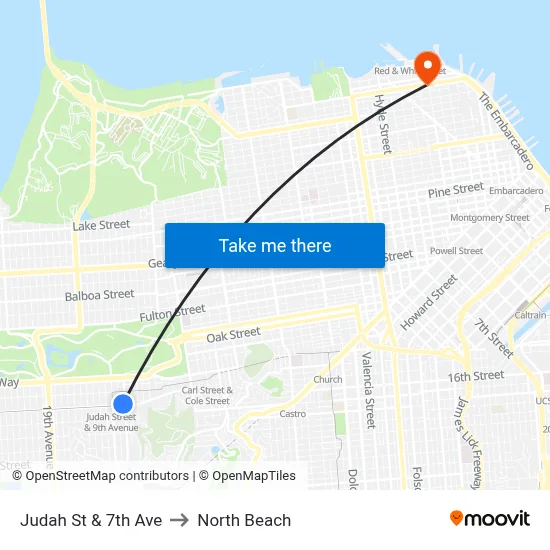 Judah St & 7th Ave to North Beach map
