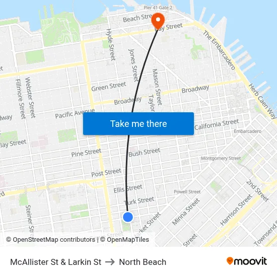 McAllister St & Larkin St to North Beach map