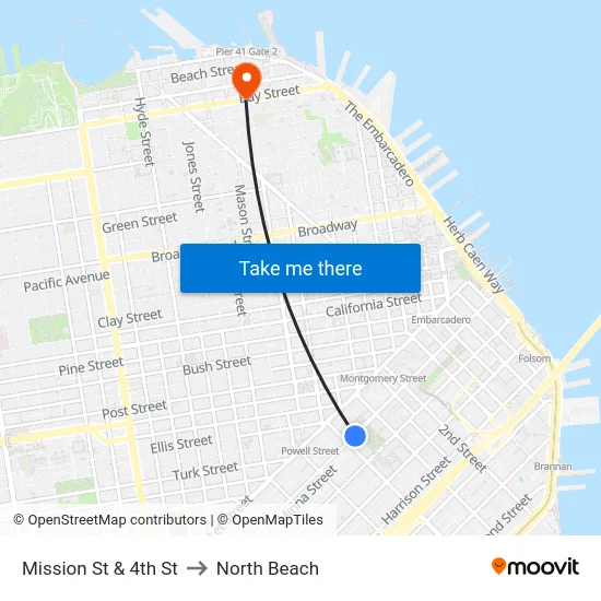 Mission St & 4th St to North Beach map
