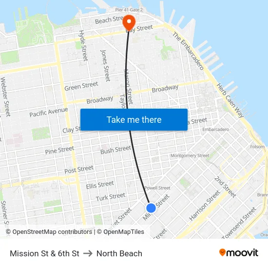 Mission St & 6th St to North Beach map