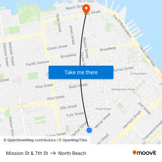 Mission St & 7th St to North Beach map