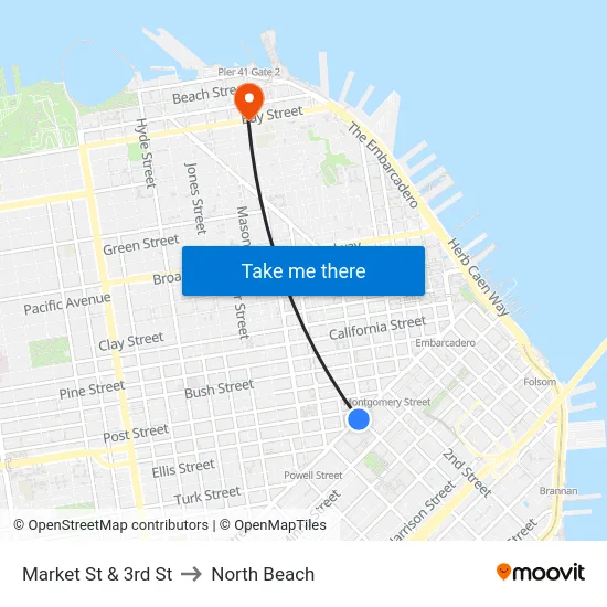 Market St & 3rd St to North Beach map