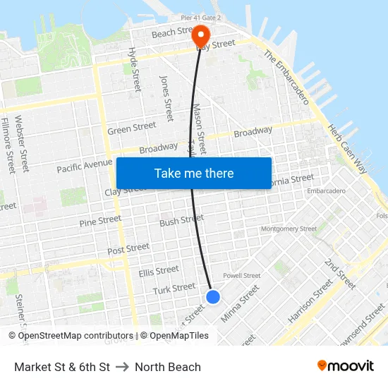 Market St & 6th St to North Beach map