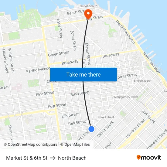 Market St & 6th St to North Beach map