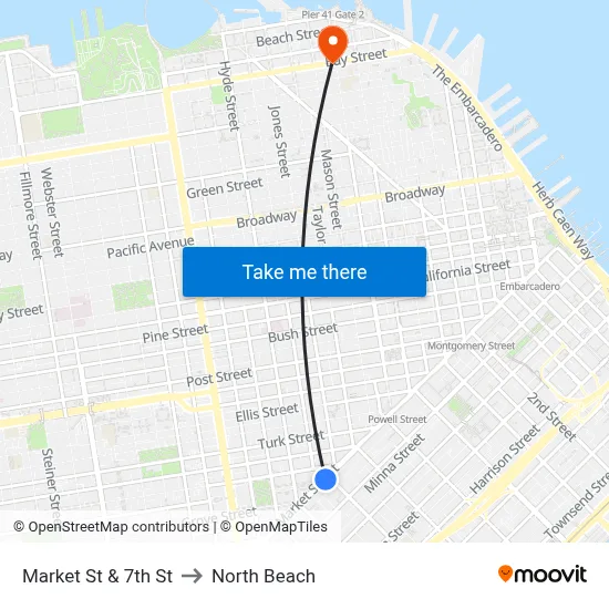 Market St & 7th St to North Beach map