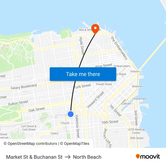 Market St & Buchanan St to North Beach map