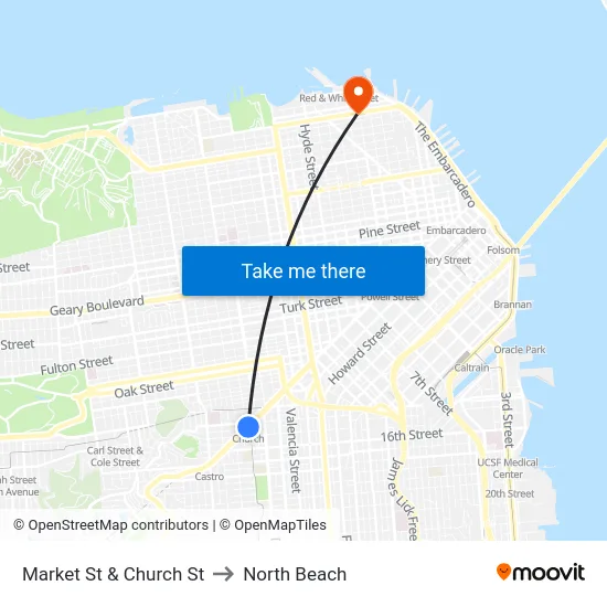 Market St & Church St to North Beach map