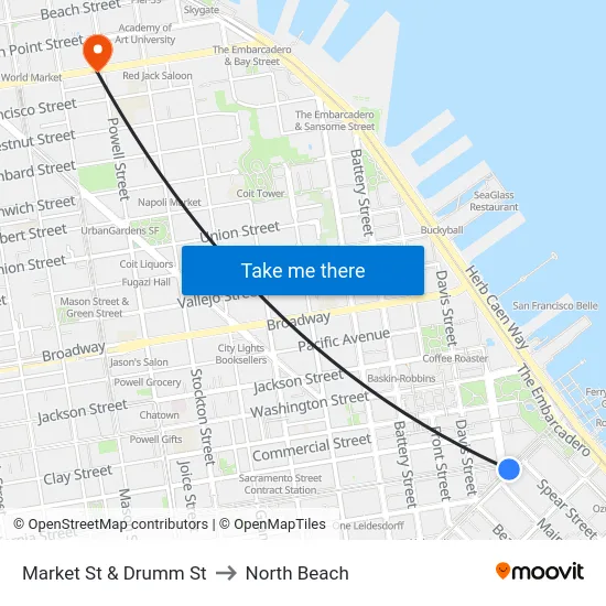 Market St & Drumm St to North Beach map