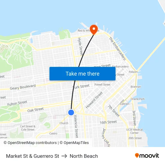 Market St & Guerrero St to North Beach map