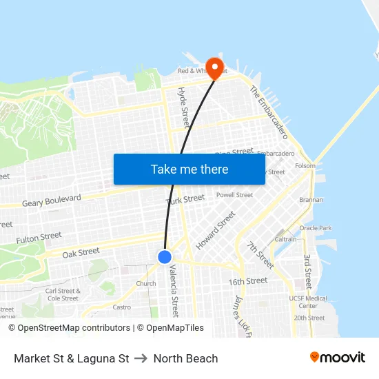 Market St & Laguna St to North Beach map