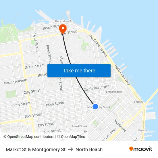 Market St & Montgomery St to North Beach map