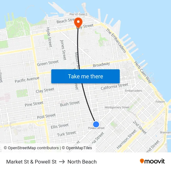 Market St & Powell St to North Beach map
