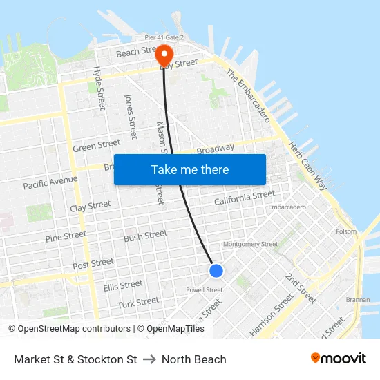 Market St & Stockton St to North Beach map