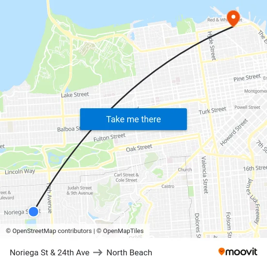Noriega St & 24th Ave to North Beach map
