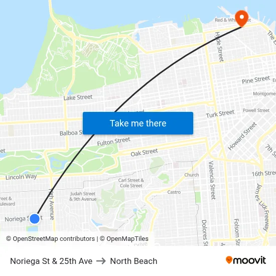 Noriega St & 25th Ave to North Beach map