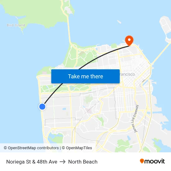 Noriega St & 48th Ave to North Beach map