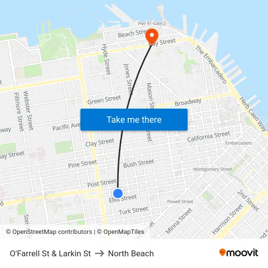 O'Farrell St & Larkin St to North Beach map