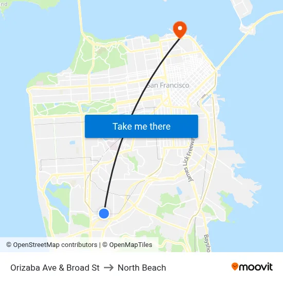 Orizaba Ave & Broad St to North Beach map