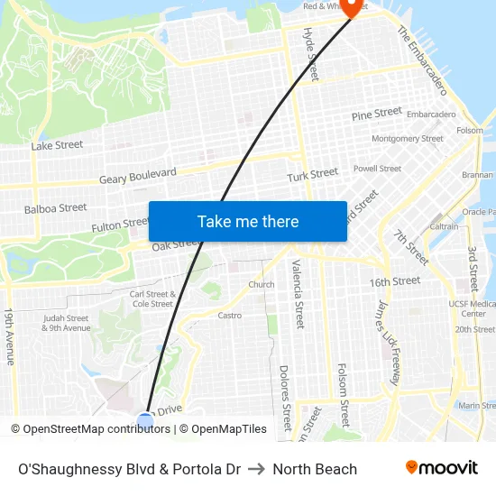 O'Shaughnessy Blvd & Portola Dr to North Beach map