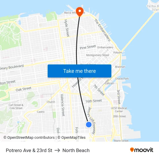 Potrero Ave & 23rd St to North Beach map