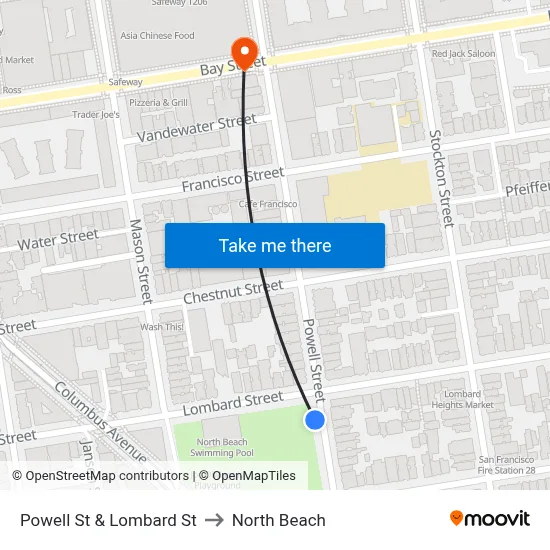 Powell St & Lombard St to North Beach map