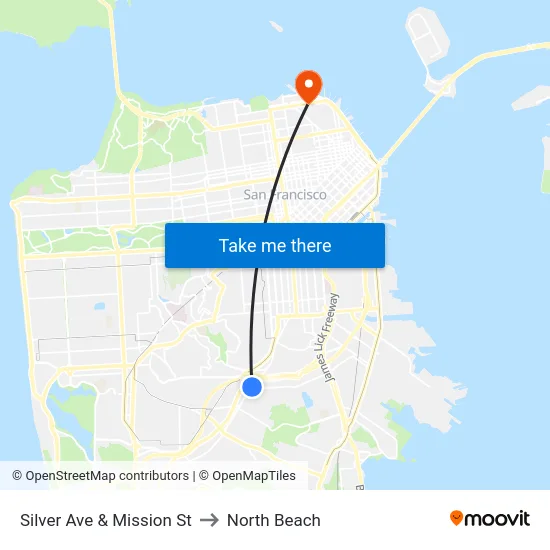 Silver Ave & Mission St to North Beach map