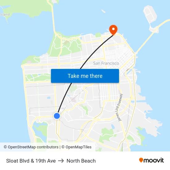 Sloat Blvd & 19th Ave to North Beach map