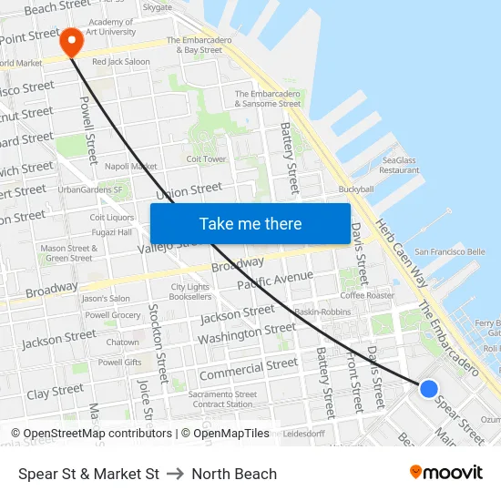 Spear St & Market St to North Beach map