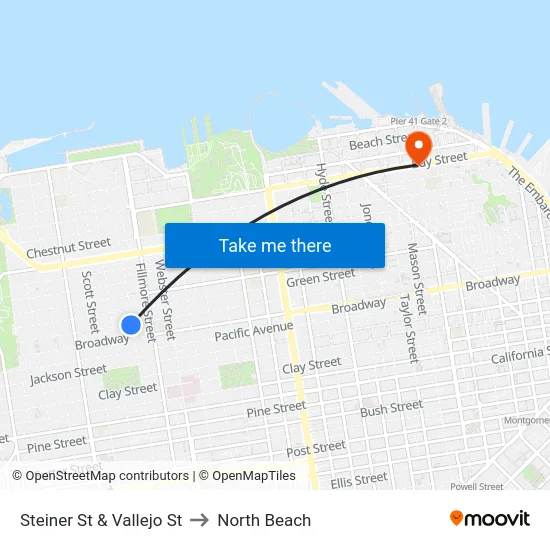 Steiner St & Vallejo St to North Beach map