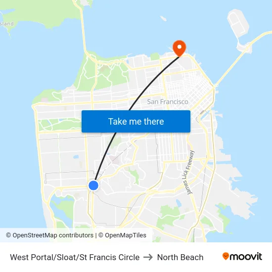 West Portal/Sloat/St Francis Circle to North Beach map