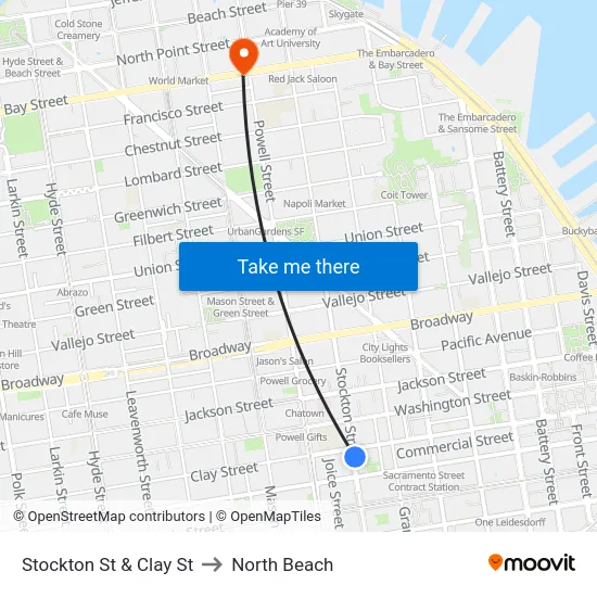 Stockton St & Clay St to North Beach map