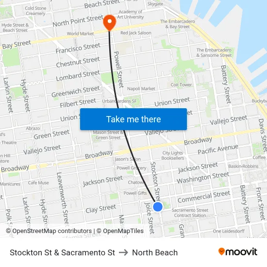 Stockton St & Sacramento St to North Beach map
