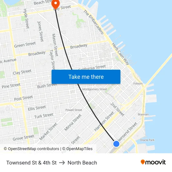 Townsend St & 4th St to North Beach map