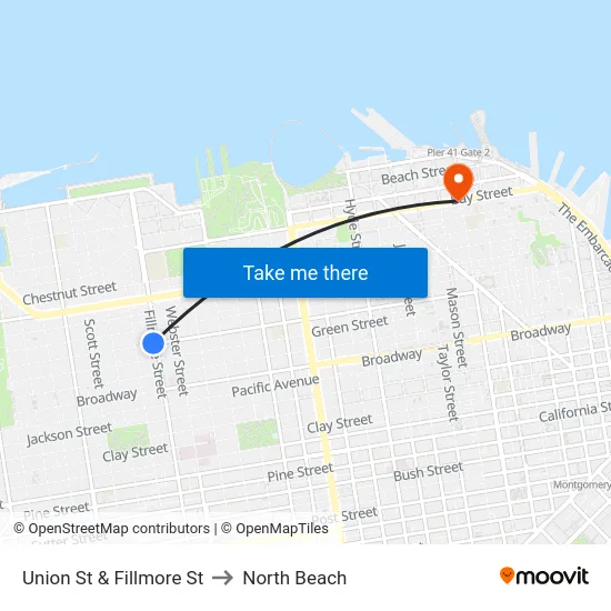 Union St & Fillmore St to North Beach map