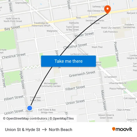 Union St & Hyde St to North Beach map
