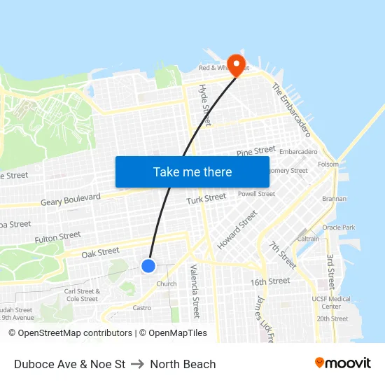Duboce Ave & Noe St to North Beach map