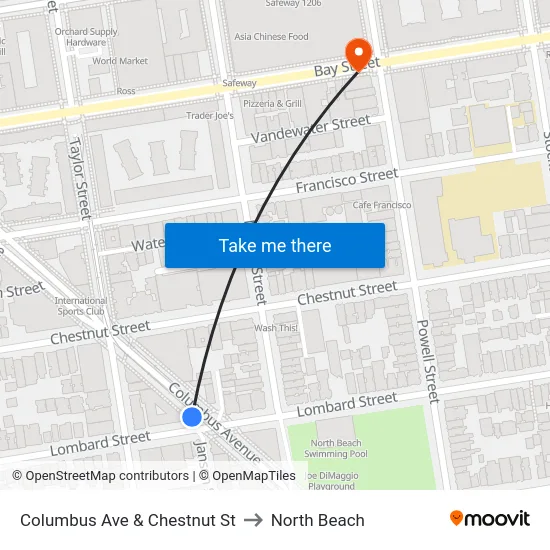 Columbus Ave & Chestnut St to North Beach map