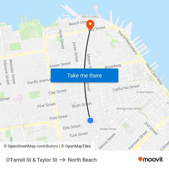 O'Farrell St & Taylor St to North Beach map