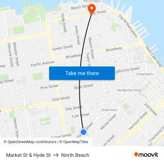 Market St & Hyde St to North Beach map