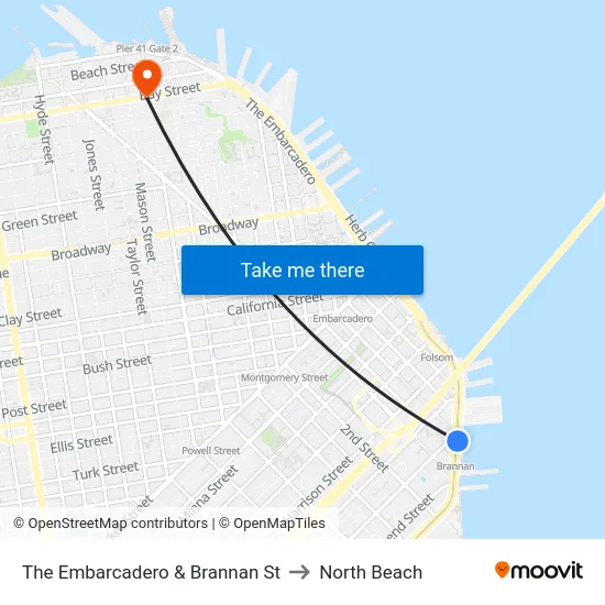 The Embarcadero & Brannan St to North Beach map