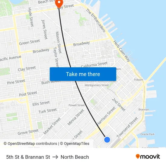 5th St & Brannan St to North Beach map