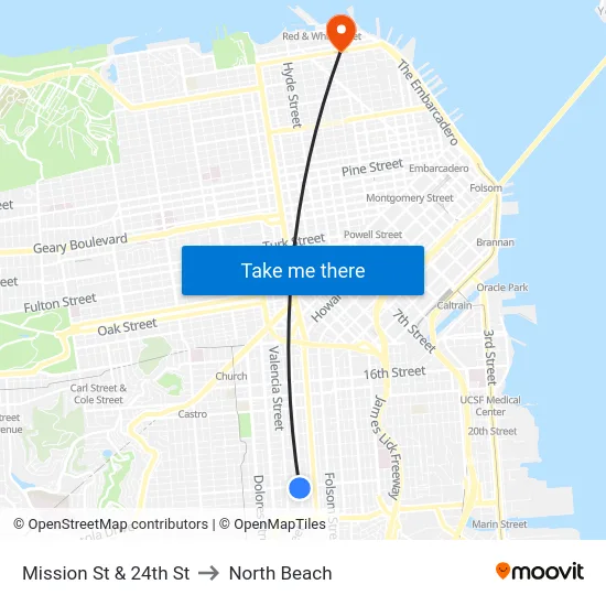 Mission St & 24th St to North Beach map