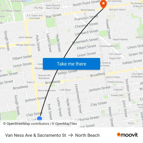 Van Ness Ave & Sacramento St to North Beach map